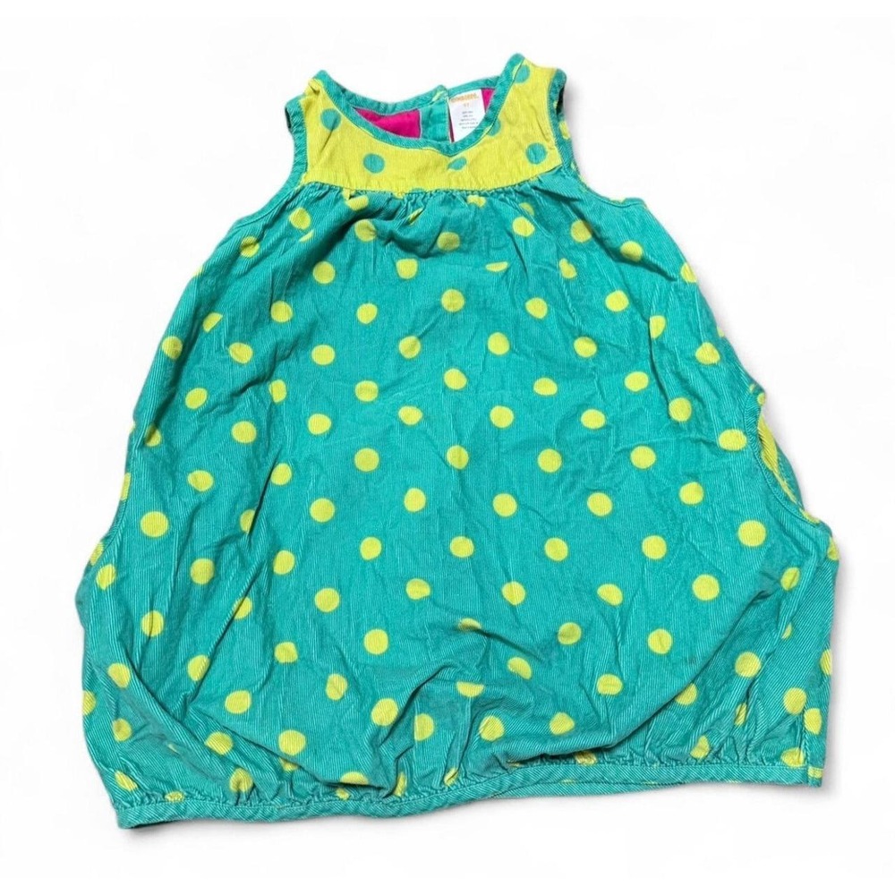 Gymboree Color Happy Girls 5T Corduroy Bubble Dress Teal Yellow Polka Dot Y2K